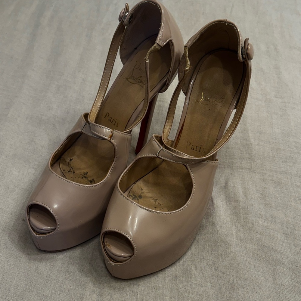 Christian Louboutin Women's Beige Peep Toe Heels